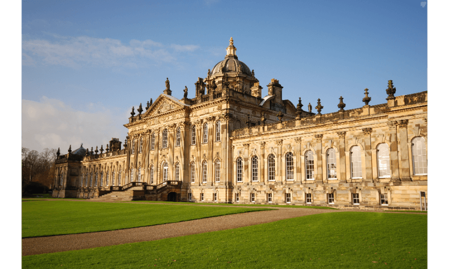 Castle Howard, the great Vanbrugh country house north of York, framed by formal gardens