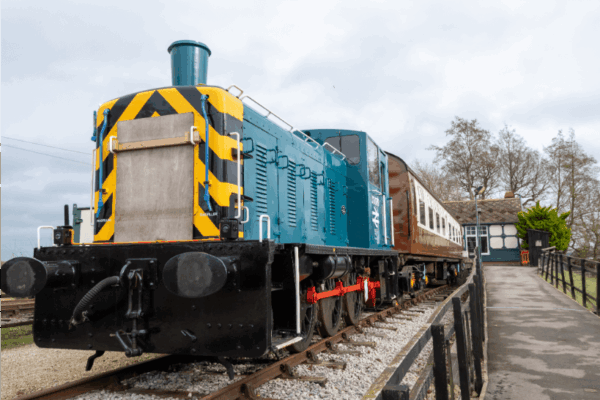 A restored heritage train at Murton station on the Derwent Valley Light Railway