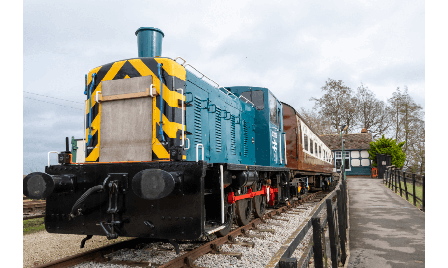 A restored heritage train at Murton station on the Derwent Valley Light Railway