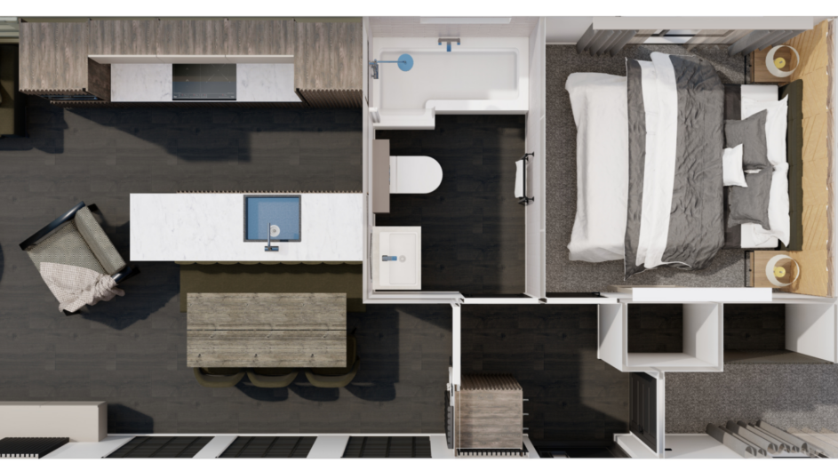 Kahlo Lodge floor plan, 44x14 two-bedroom layout
