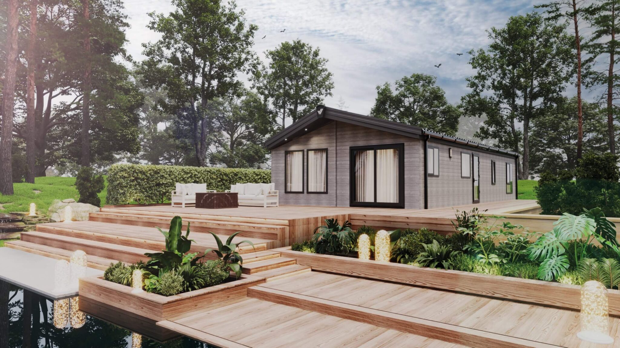 Willerby New Holland exterior on its front lakeside plot